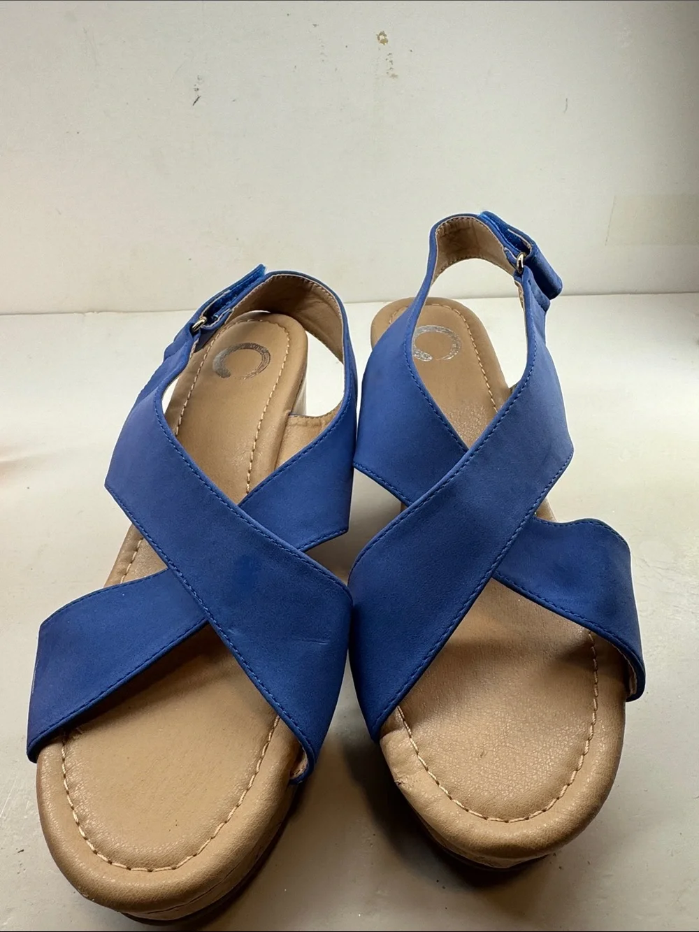 Women's Blue Crisscross Wedge Slides